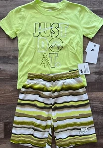 NWT Nike Little Boys 7 Yellow/Khaki/White JUST DO IT Outdoor Shorts Set Size 7 - Picture 1 of 5