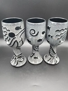Meerjungfrau Weinkelch Gläser Studio Kunst Keramik handgeworfen schwarz glasiert 3er Set - Bild 1 von 10