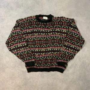 Vintage Abstract Knitted Jumper Patterned Knit Grandad Sweater Size L - Picture 1 of 4
