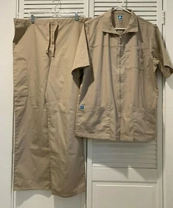 NEW ADAR Mens Khaki Medical Nursing Doctor Scrub Set Uniform Full Zip sz.S - Picture 1 of 7