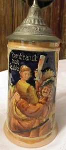VINTAGE GERMAN STEIN WITH PEWTER LID~REMBRANDT MET SASKIA~SELF PORTRAIT# 8970 - Picture 1 of 7