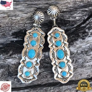 925 Silver Plated Hook Drop Earrings Women Turquoise Wedding Jewelry Simulated - Picture 1 of 1