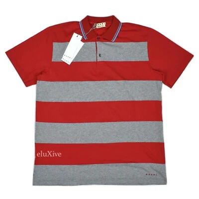 NUEVO CON ETIQUETAS $490 MARNI Rojo Gris Rayas Punta Algodón Polo Para Hombre 50 EU M AUTÉNTICO Foto 1 de 4
