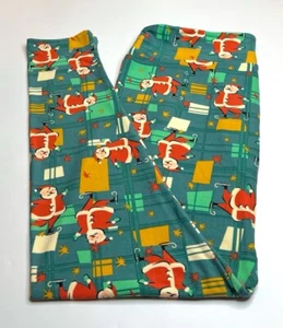 NEW LuLaRoe TC2 Leggings BLUE Christmas Vintage Santa STAR Retro St Nick Hipster - Picture 1 of 4