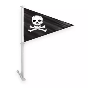 Bandiere auto Pennant Jolly Roger orli cuciti 19" palo rigido 2 strati - Foto 1 di 1