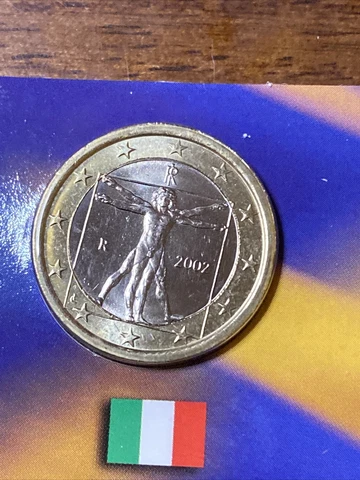 2002 1€ ITALY 1 Euro Bimetallic Coin Leonardo Da Vinci BU KM#216 Vitruvian Man Cover