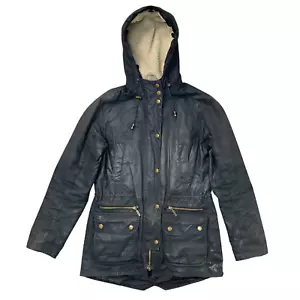 Barbour Kelsall Black Wax Parka Coat Womens Small 8 - Picture 1 of 10