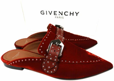 $850 Givenchy Rojo Oscuro Elegante Mocasines Tachonados Mules Zapatos Planos Hebilla 39.5 Foto 1 de 4