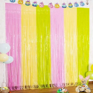 3 Pack Easter Theme Foil Fringe Curtains Easter Party Decorations 3.3x8.2 ft  - Picture 1 of 7