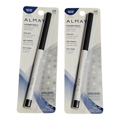 (2) Lápiz delineador de ojos Almay All Day 205 - negro sacapuntas incorporado 0,01 oz sellado Foto 1 de 4