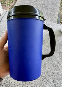 Vintage Aladdin 32oz Blue Black Insulated Travel Coffee Mug Tumbler Cup w/Lid - Picture 1 of 6