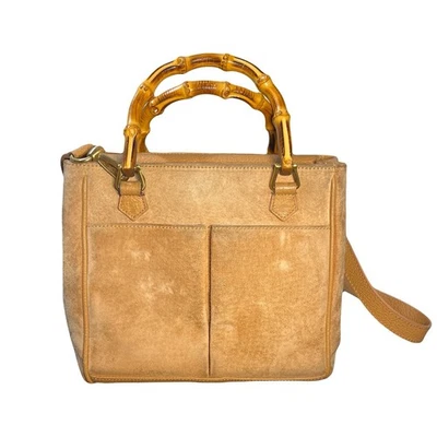 Vintage Gucci Bamboo Handle Suede Leather Tote Bag Camel 00021220316 Italy - Image 1 of 4