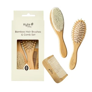 Kyte BABY Bamboo 3-Piece Brush Set - 1 Goat Hair Brush, 1 Wooden Brown, White  - Picture 1 of 8