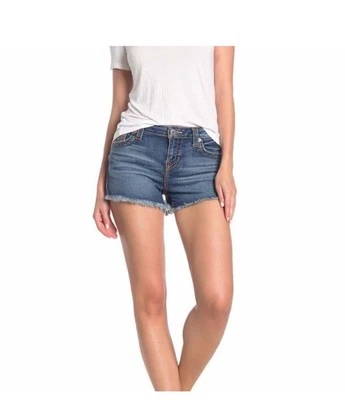 Pantalones Cortos True Religion Keira Tiro Medio Azul Denim Dobladillo Deshilachado Mujer Talla 28 Foto 1 de 4