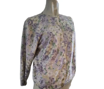 Pendleton Cardigan Silk Sweater Med Lavender Floral Retro Preppy Cottagecore - Image 1 of 4