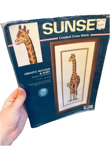 Sunset GIRAFFE MOTHER & BABY Safari Jungle Counted Cross Stitch Kit 13665 - Picture 1 of 2