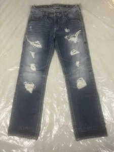 Affliction Jeans Mens 32x30 Blake Blue Distressed Flap Pocket Y2K 100% Cotton - Picture 1 of 22