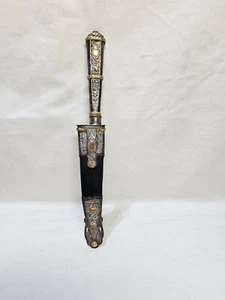 Vintage EL LUCERO Sheathed Knife Gold Silver Tones Engravings - Picture 1 of 21