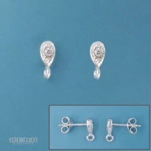 Pendientes de poste de lágrima de plata esterlina CZ con bucle abierto 3,5 mm x 8,5 mm #33565 - Imagen 1 de 3