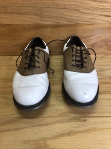 FootJoy Superlites Golf Shoes Men's Size 8 1/2M White Brown Soft Spikes FJ 58004 - Picture 1 of 12