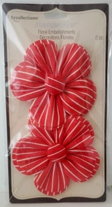 RECOLLECTIONS Boutique Fleur FLORAL EMBELLISHMENTS - 2pcs - RED STRIPES - Picture 1 of 2