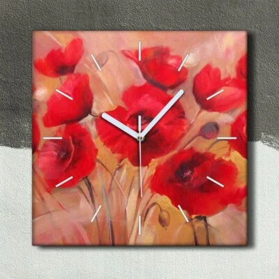 Dekor Leinwand Uhr Wandbilder Geräuschlos 30x30 Gemälde Blumen Mohnblumen Kunst - Bild 1 von 4