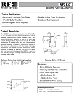 RF2337 RF Amplifier DC to 6000 MHz Operation 15dB Small Signal Gain SOT 5 - Picture 1 of 3