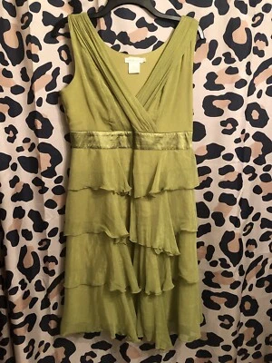NESLAY green shimmer Ruffle Tiered DRESS - size L - classy cocktail party - Image 1 of 4