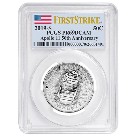 2019-S Proof 50c Apollo 11 50th Ann. Half Dollar PCGS PR69UC FS Flag Label Cover
