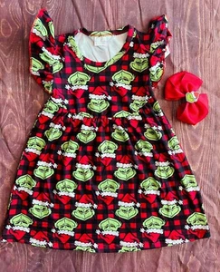 The Grinch Girl Christmas Dress and Bow - Picture 1 of 3