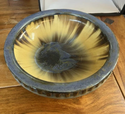 Fulper Pottery Chinese Blue & Mustard Bowl c1910s Signed MINT Gorgeous 8.75" - Image 1 of 4