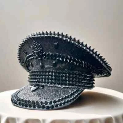 Chapéu Festival Captain preto strass rebites boné militar poliéster noiva  - Imagem 1 de 4