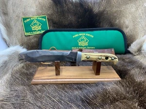 1971 Puma 6377 White Hunter Knife Stag Handles Leather Sheath Puma Pouch A4+ - Picture 1 of 11