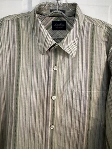 INDIGO PALMS Mens XL Tailored Fit Button Front Shirt Green Multicolor Striped - Picture 1 of 9