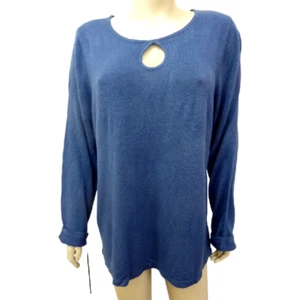 NWT Hampshire Studio Woman Pull on Sweater Plus 1X Teal Blue Key Hole Acrylic - Picture 1 of 11
