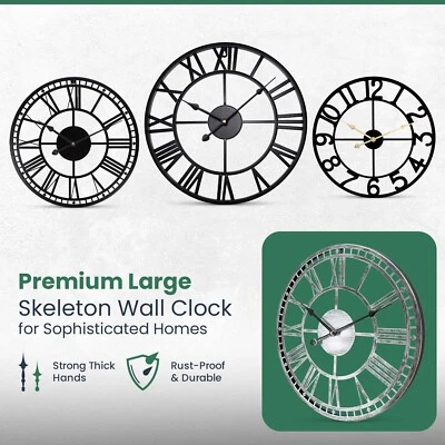 FB FUNKYBUYS Large Metal Roman Wall Clock Big Numeral Open Face Skeleton Design Home Decor UK