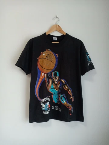 Rare Vintage Charlotte Hornets caricature 90's T-shirts NBA Basketball Cover