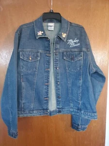 Disney Store Exclusive Mickey Mouse Womens Jean Jacket XL w/ 2 Mickey Lapel Pins - Picture 1 of 9