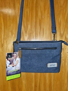 Travelon Heritage Small Anti-Theft Crossbody Bag, blue denim, leather trim, NWT - Picture 1 of 14