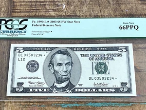 $5 2003 1990-L* San Francisco FRN PCGS 66PPQ - GEM + 2nd LOW PRINT RUN 320K STAR - Picture 1 of 2