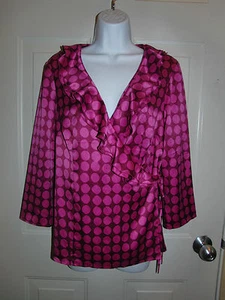 Blusa Ann Taylor Magenta Rosa y Fucsia Lunares con Volantes Talla 10 *NUEVA CON ETIQUETAS - Imagen 1 de 7