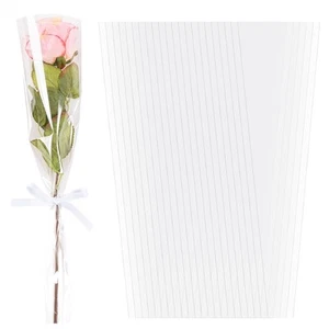 100pcs Single Rose Sleeves Clear Single Flower Wrapping Bag Florist Bouquet P... - Picture 1 of 7