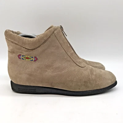 Beacon 棕褐色麂皮绒楔形踝靴女式 7.5 米前拉链短靴舒适鞋 — 第 1/4 张图片