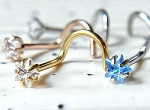 5pcs Prong Set Star Gem Nose Ring Screws 316L Surgical Steel Body Jewelry - Picture 1 of 5