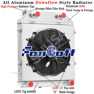 3-ROW Aluminum Radiator Shroud Fan Fits 1939 1940 Ford Deluxe Pickup Truck V8 Foto 1 de 4