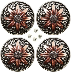 Concho 4er Set Conchos Westernsattel Tack 1-1/4" graviert Kupfer Floral 401564 - Bild 1 von 2
