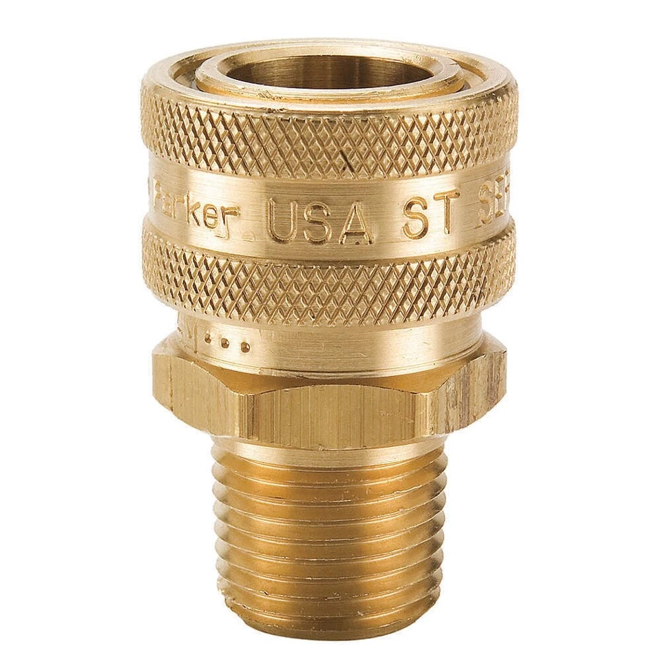 Parker BST-4M Brass Hydraulic Hose Coupling, 1/2"  Quick Connect x 1/2"-14 MNPT - Image 1 of 1