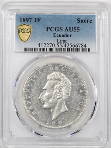 PCGS AU55 1897-LIMA JF Ecuador Silver Sucre Coin Cover