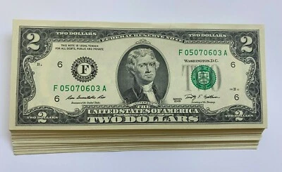 US 2009 Two Dollar Banknotes $2 Bill Uncirculated Consecutive UNC - Image 1 of 2