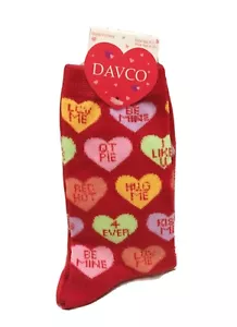 DAVCO Womens Size 9-11 VALENTINE'S DAY Red Colorful Candy Hearts *Be Mine* SOCKS - Picture 1 of 2